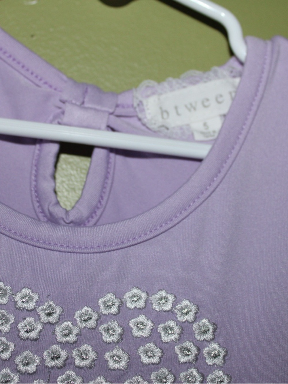 btween Lilac Tank Top with Silver Floral Embroidery